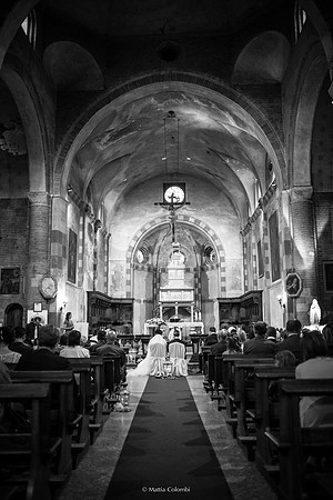 Matrimonio religioso nella chiesa di San Lanfranco a Pavia, ricevimento ai Granai Certosa.