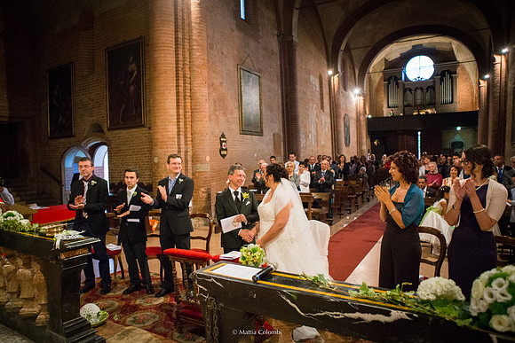 Matrimonio religioso nella chiesa di San Lanfranco a Pavia, ricevimento ai Granai Certosa.