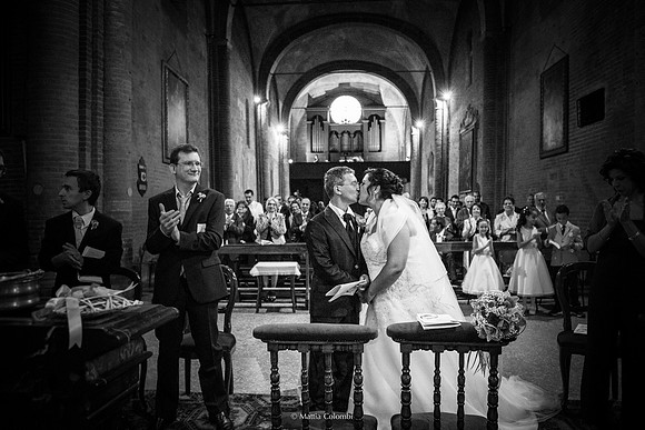 Matrimonio religioso nella chiesa di San Lanfranco a Pavia, ricevimento ai Granai Certosa.