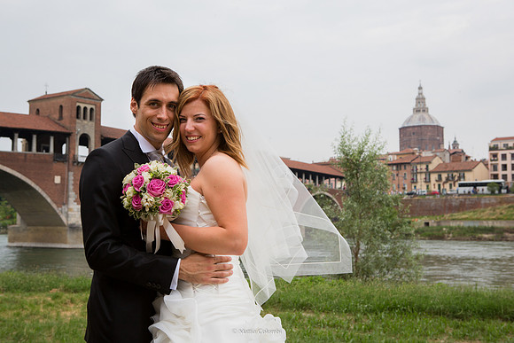 Matrimonio religioso a Pavia nella chiesa di Santa Maria delle Grazie. Ricevimento a Tenuta Campo Lungo.