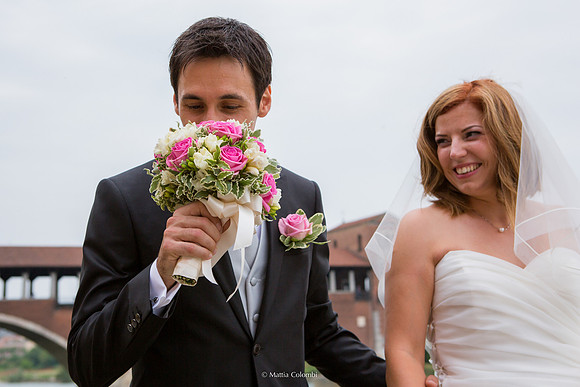 Matrimonio religioso a Pavia nella chiesa di Santa Maria delle Grazie. Ricevimento a Tenuta Campo Lungo.